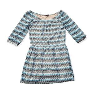 Heart Soul Multi Colored Geometric Design 3/4 Sleeved Mini Dress | Size Medium